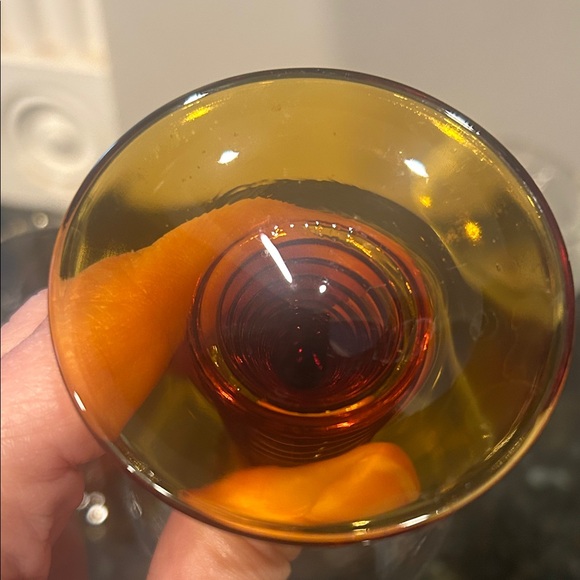 Vgt amber beehive stemmed wine or brandy glasses. Made in France MCM - Picture 3 of 6